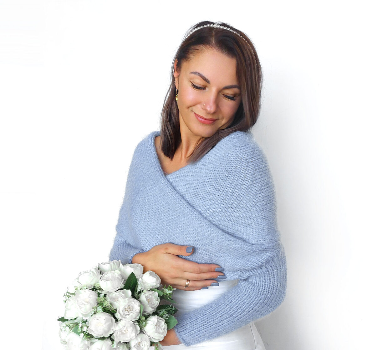 Light blue bridal shrug, bridal cover up, for the bridesmaids,