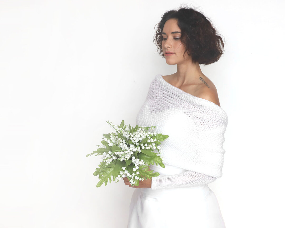 Wedding sweater white, bridal jacket, cover up, knitted shrug, code WW5