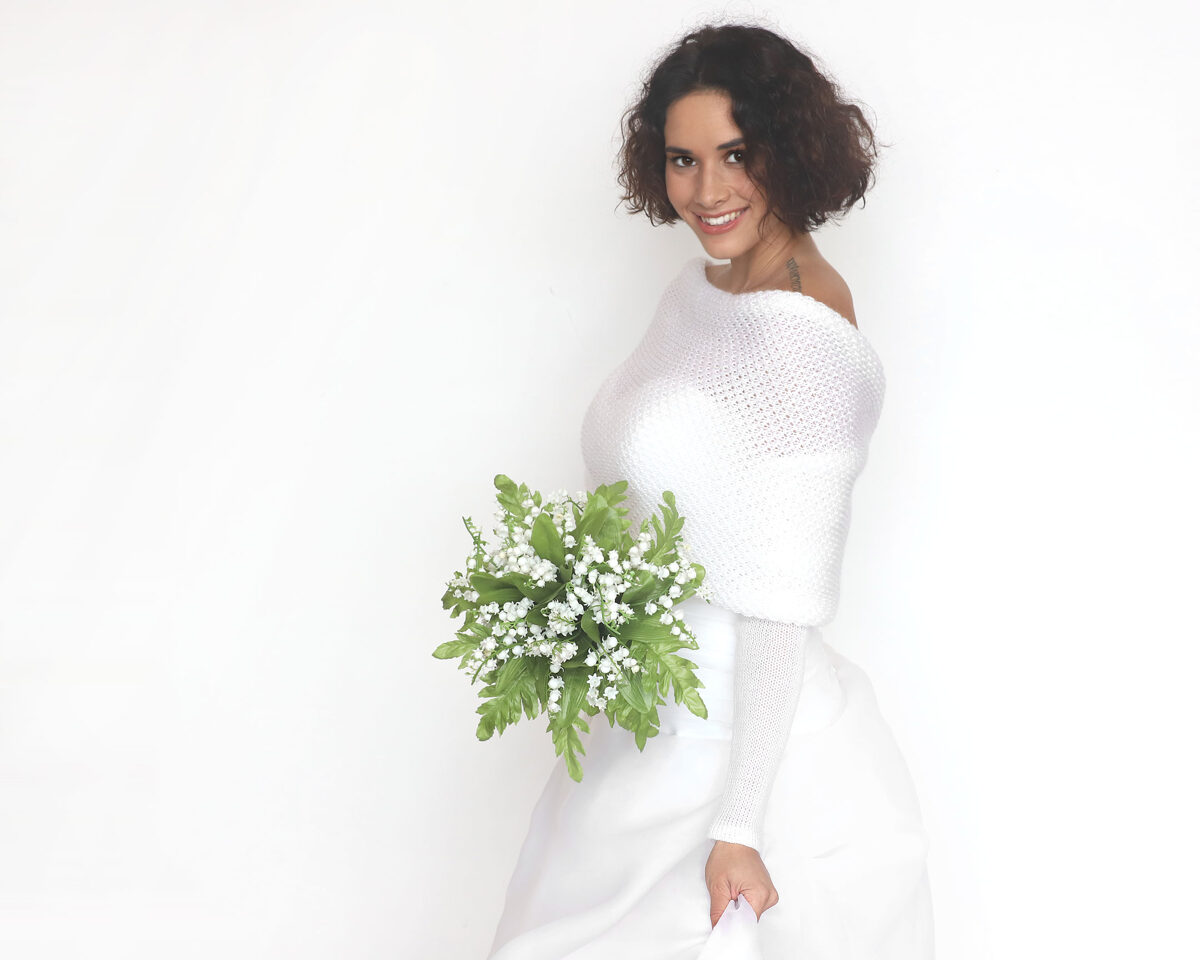 Wedding sweater white, bridal jacket, cover up, knitted shrug, code WW5