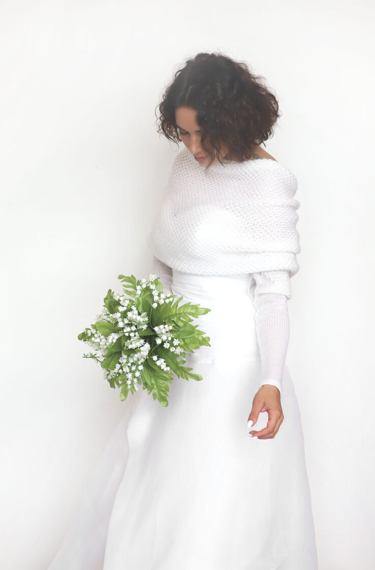 Wedding sweater white, bridal jacket, cover up, knitted shrug, code WW5