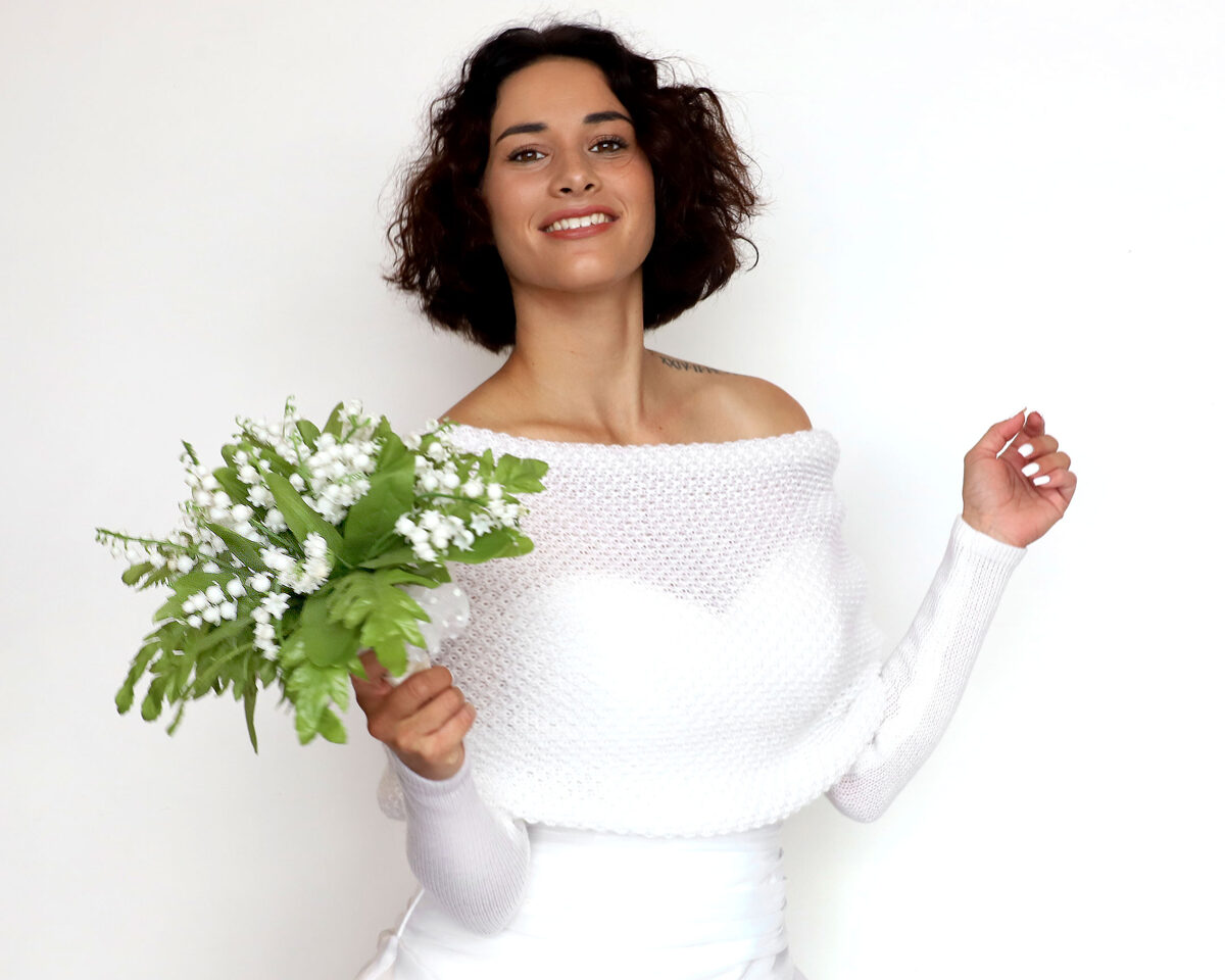 Wedding sweater white, bridal jacket, cover up, knitted shrug, code WW5