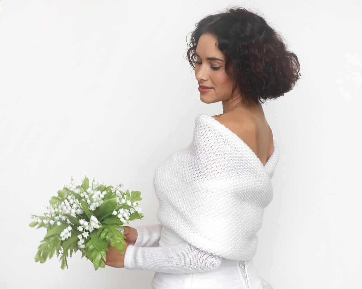 Wedding sweater white, bridal jacket, cover up, knitted shrug, code WW5