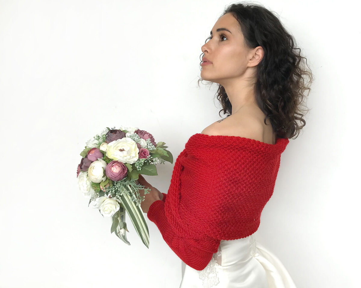 Wedding sweater red, bridal jacket, cover up, knitted shrug, code WR5