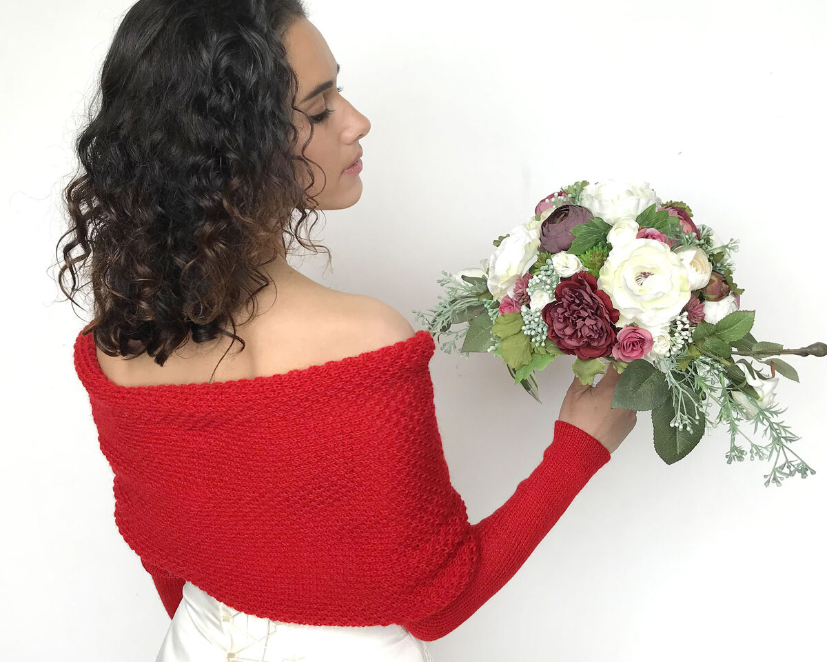Wedding sweater red, bridal jacket, cover up, knitted shrug, code WR5