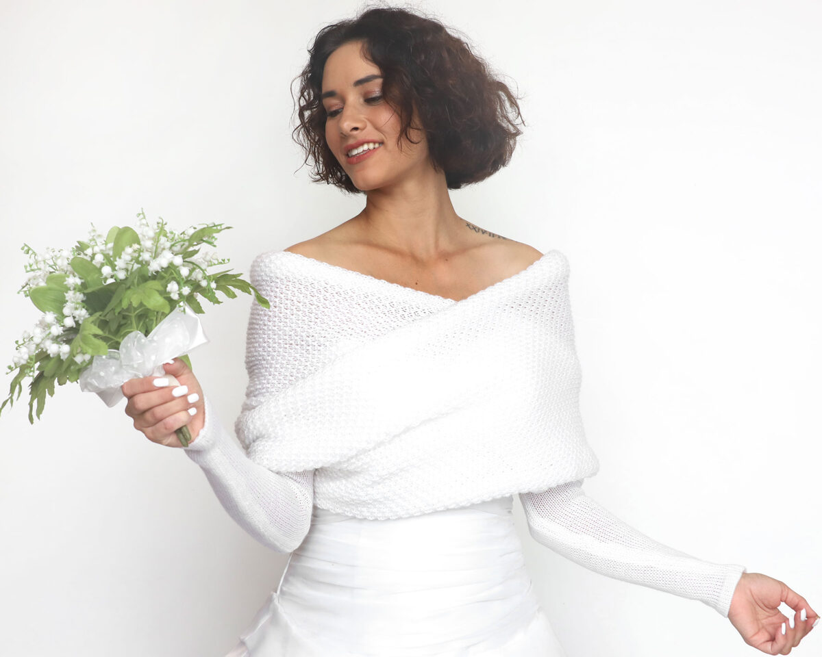Wedding sweater white, bridal jacket, cover up, knitted shrug, code WW5