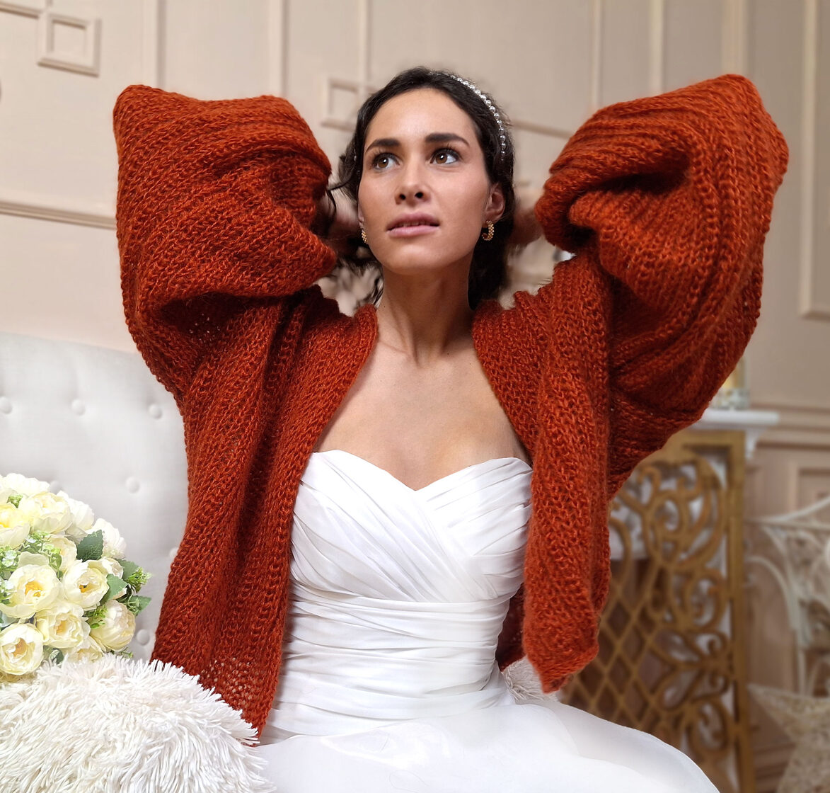 Burnt orange bridal cardigan mohair knitted mohair jacket chunky knit cardigan wool jacket coat WR16