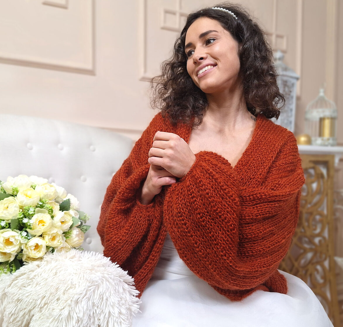 Chunky burnt orange cardigan top
