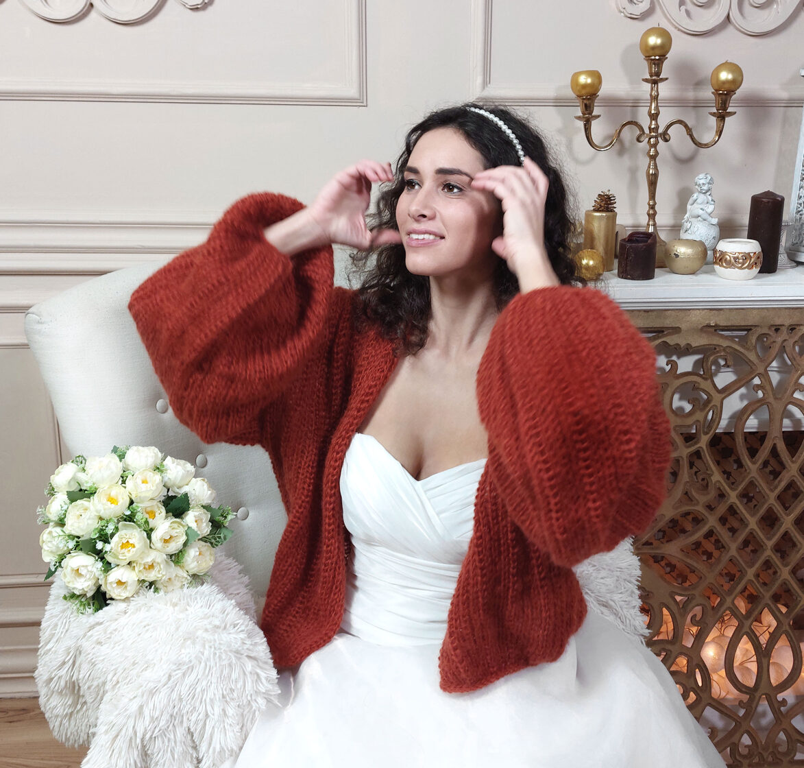 Burnt orange bridal cardigan mohair knitted mohair jacket chunky knit cardigan wool jacket coat WR16 Red Maroon Orange Shop