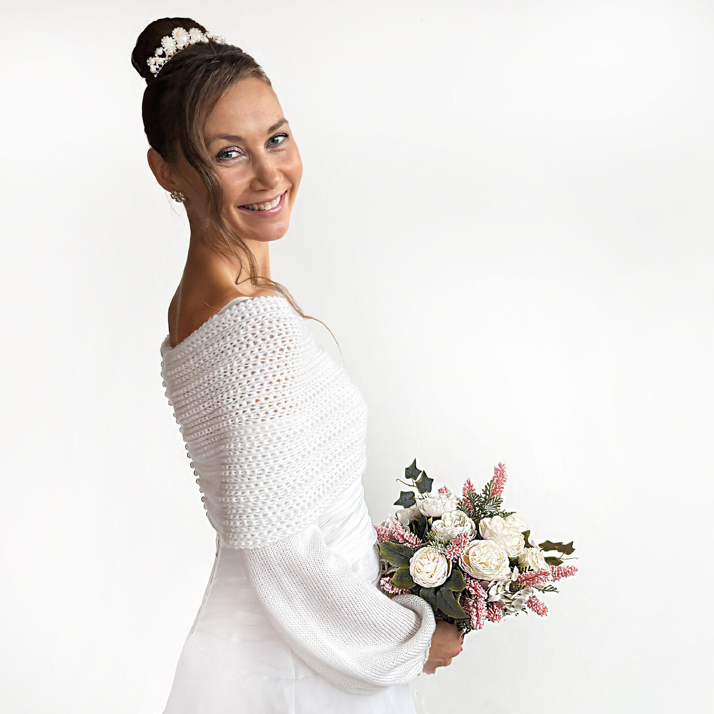 white shrug for dress Bridal Knit Wedding Lace Jacket Hand Knitted Cotton Shoulders Cover up off White Evening Bolero Bohemian Ivory Event Shawl Wrap making it a perfect choice for enhancing any outfit Women's Satin Shrug Short Sleeves