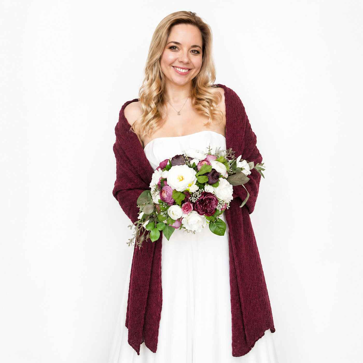 Burgundy bridal shawl, knitted wedding wrap, bridesmaid shawl, code WBU6