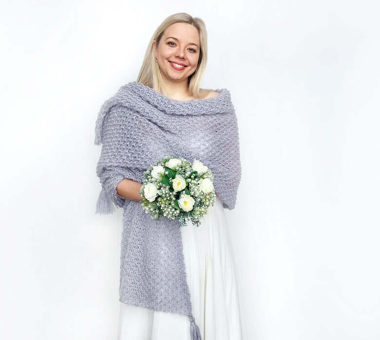 Graues Mohair-Brautschal für Winterhochzeit, Bridesmaid-Schals – Code WGY6