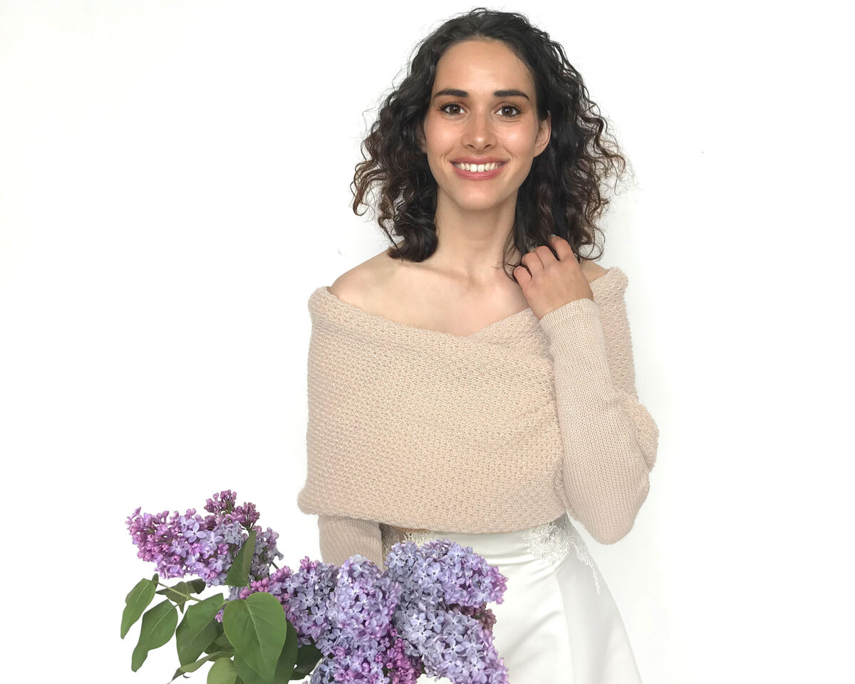 Wedding sweater pale beige, bridal jacket, cover up, knitted shrug, code WPB8