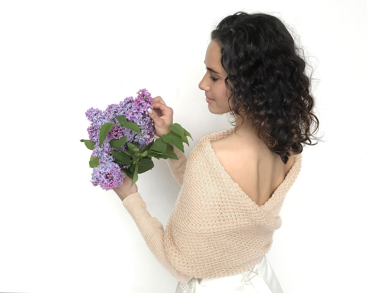 Wedding sweater pale beige, bridal jacket, cover up, knitted shrug, code WPB8