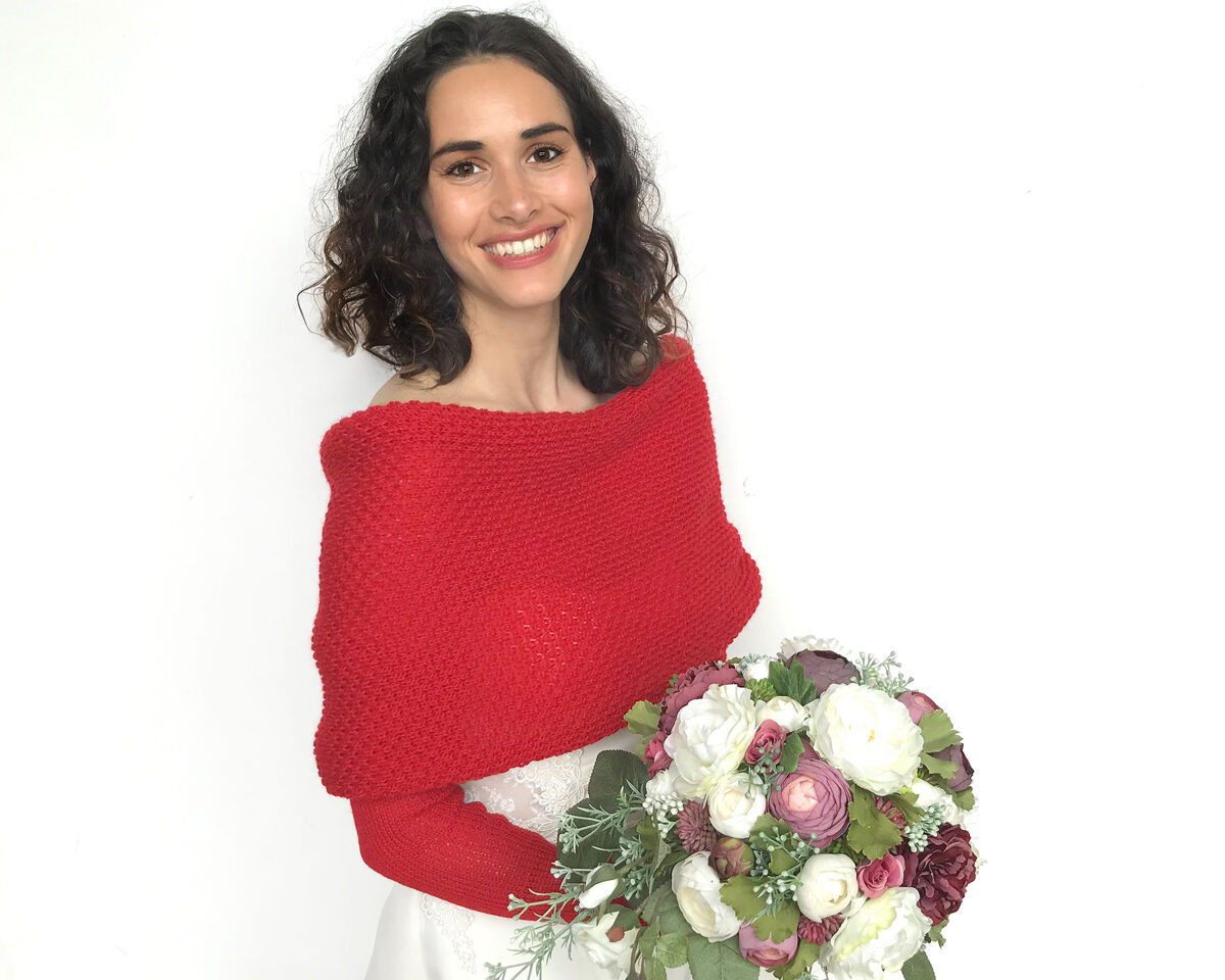 Wedding sweater red, bridal jacket, cover up, knitted shrug, code WR5