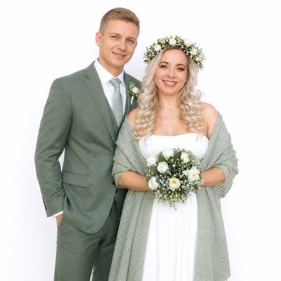 Līgavas plecu šalle adīta salvijas zaļā krāsā, kods WG5