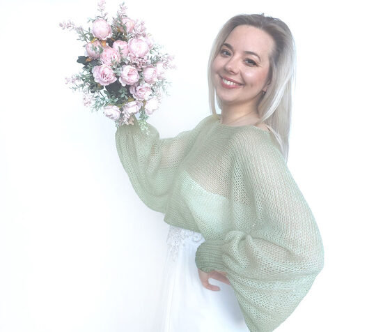 Wedding sweater sage green, bridal jacket, cover up, code WG4