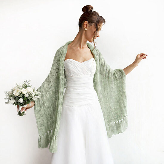 Sage Green Knitted Bridal Shawl, Wedding Knit Wrap, Winter Bridesmaid Cover Up Greenery, code WB23