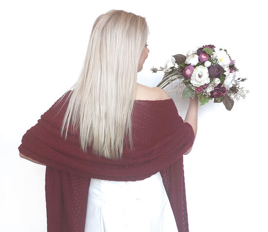 Burgunderrotes Brauttuch, gestrickte Hochzeitsstola, Schultertuch für Brautjungfern, WBU6