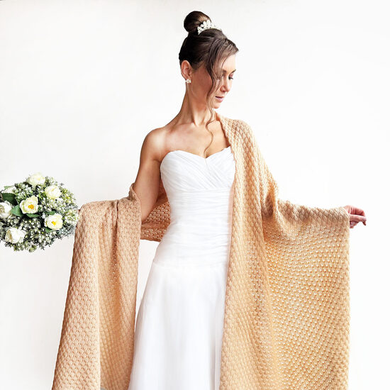 Beige bridal shawl, knitted wedding wrap, bridesmaid shawl, code WBE12