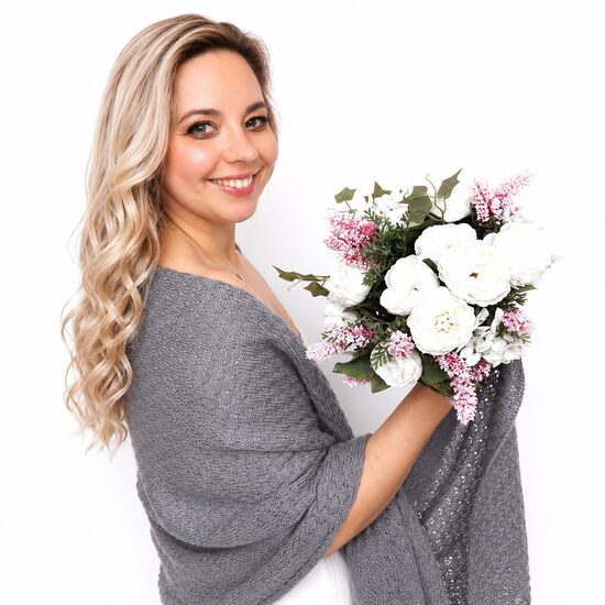 Dunkelgraues Brautschal, gestrickte Hochzeitsstola, Bridesmaid-Schal – Code WGY12