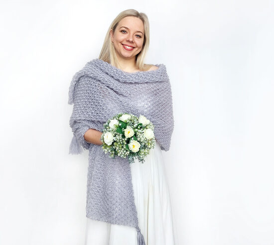 Graues Mohair-Brautschal für Winterhochzeit, Bridesmaid-Schals – Code WGY6
