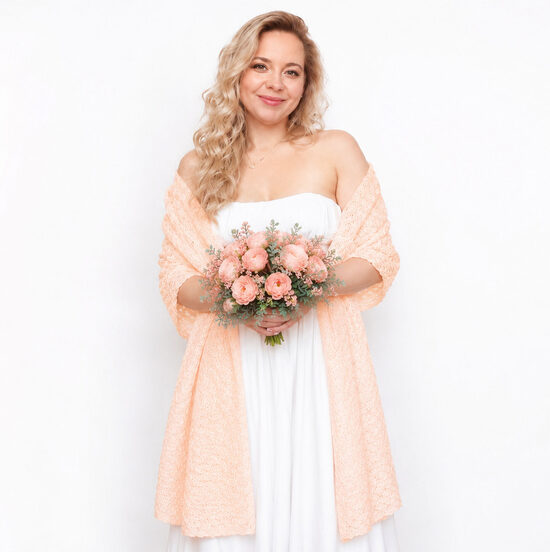 Light peach bridal shawl, knitted wedding wrap, bridesmaid shawl, code WLP2