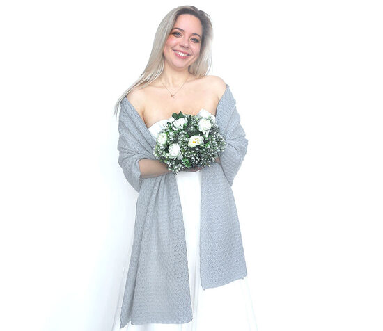 Light gray bridal shawl, knitted wedding wrap, bridesmaid shawl, code WGY13