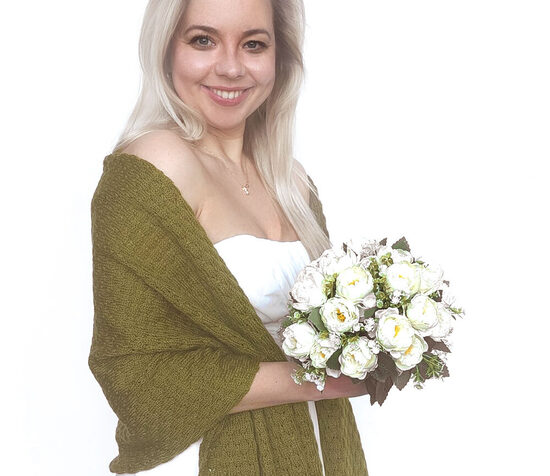 Olive green bridal shawl, knitted wedding wrap, bridesmaid shawl, code WG6