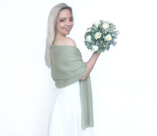 Sage green bridal shawl, knitted wedding wrap, bridesmaid shawl, code WG5