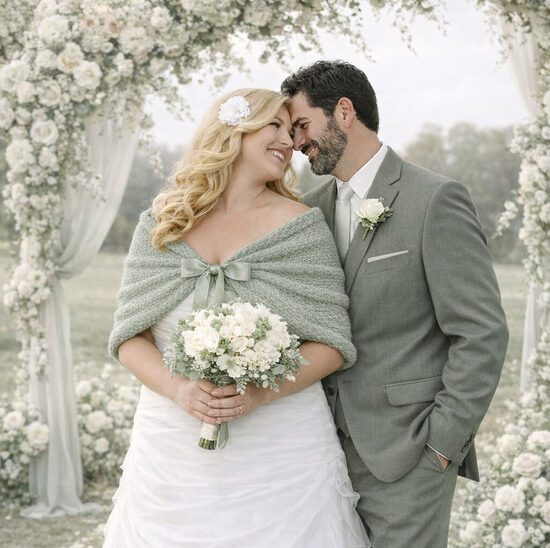 Plus size sage green bridal capelet, knitted bolero wrap, code WG7