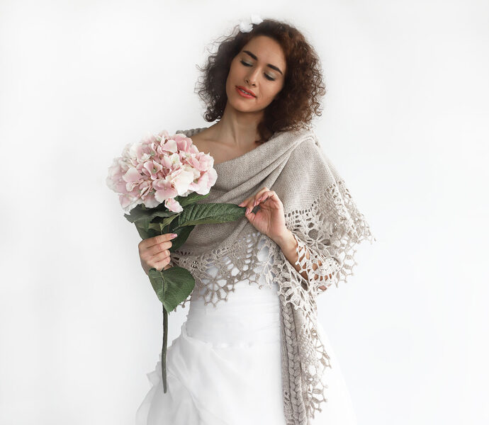 Crocheted bridal shawl light taupe, cover up, wedding wrap, crochet and knitted shawl, bridesmaid shawls, WG1