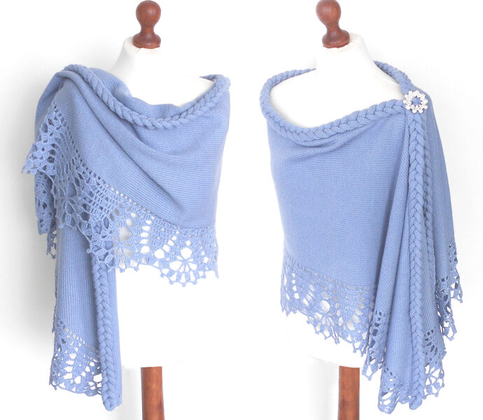 Crocheted bridal shawl light blue, cover up, wedding wrap, crochet and knitted shawl, bridesmaid shawls, WB5