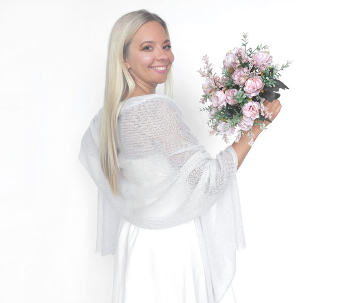 Mohair with silk knit shoulder shawl antique white, bridesmaid shawl, code WAW2