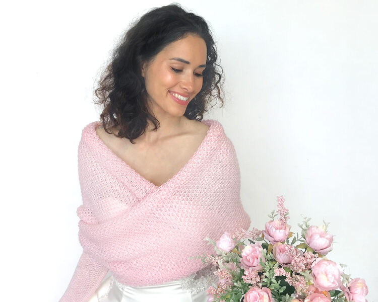 Blush pink wedding sweater, bridal jacket, cover up, bridal bolero, knitted shrug, bridal scarf with arms, WP4