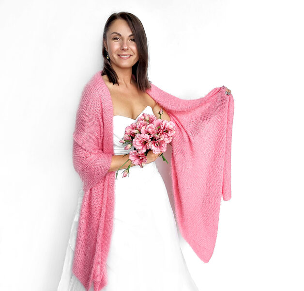 Bridal shawl blush pink, knitted shawl, wedding shawl, evening shawl, cover up, stole, VP14