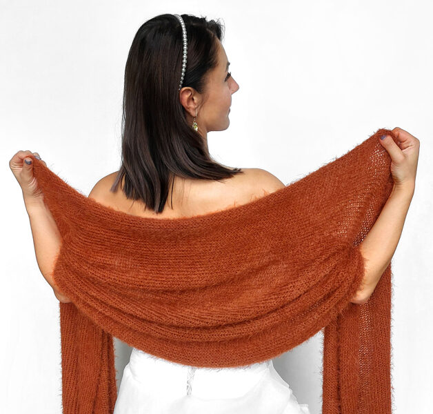 Bridal shawl burnt orange, knitted bridesmaid shawl, evening shawl, VO26