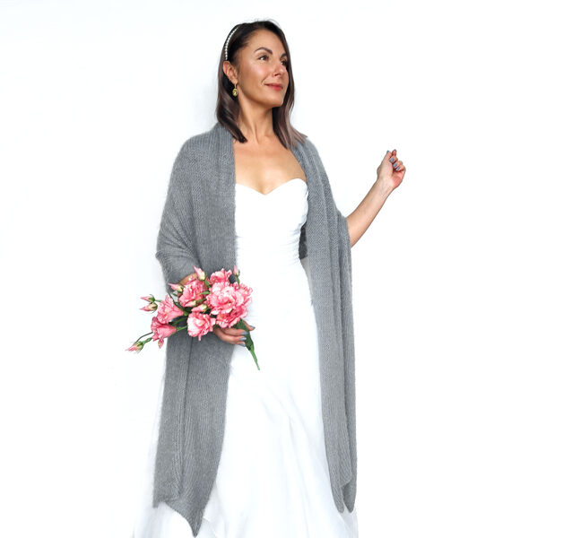 Bridal shawl dark gray, knitted shawl, wedding shawl, evening shawl, cover up, shawl for winter wedding, VG4