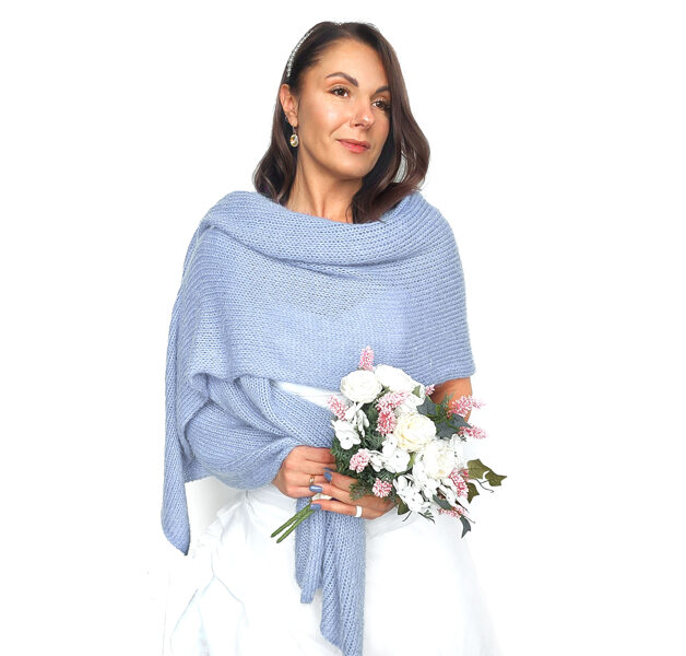 Bridal shawl light blue, knitted shawl, evening shawl,  VB22