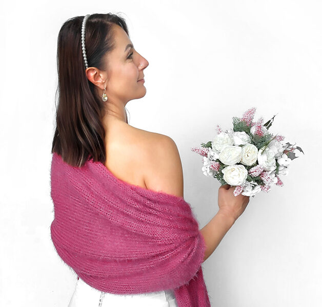Bridal shawl magenta, knitted shawl, wedding shawl, evening shawl, cover up, stole, shawl for winter wedding, VP13