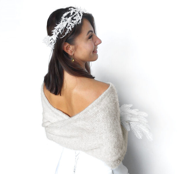 Antique white bridal sweater, bridal jacket, cover up, bridal bolero, knitted shrug, bridal scarf with arms,VW3