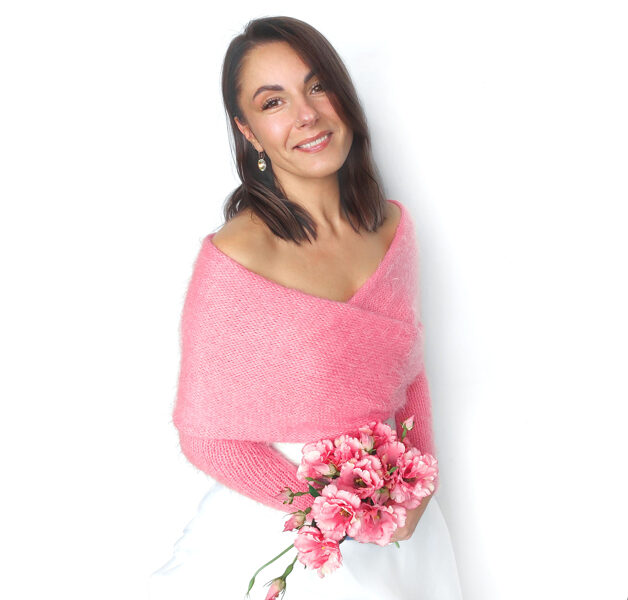 Blush pink bridal sweater, bridal jacket, cover up, bridal bolero, knitted shrug, bridal scarf with arms, VP11
