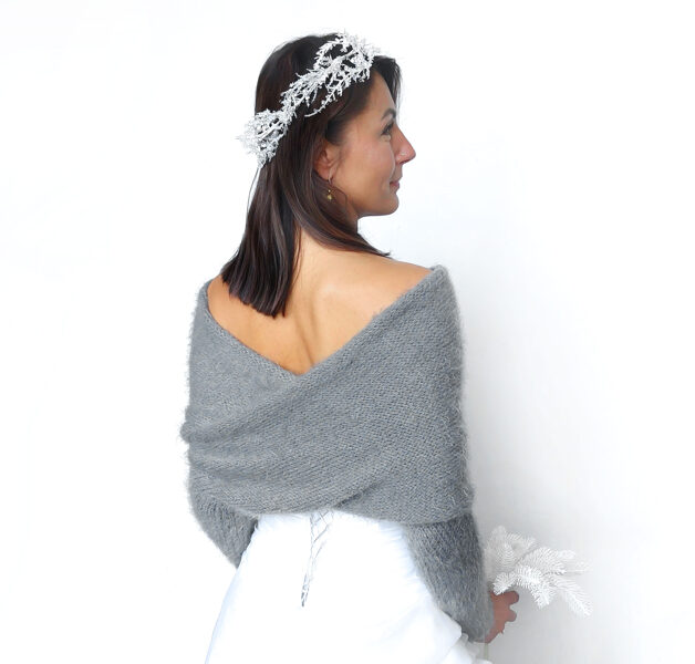 Dark gray bridal sweater, bridal jacket, cover up, bridal bolero, knitted shrug, bridal scarf with arms, VG5