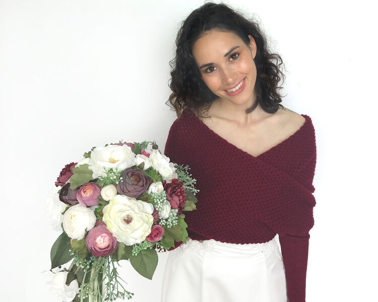Burgundy bridal sweater merino wool, wedding jacket, bridal bolero, wedding wrap, knitted scarf with arms, MB2