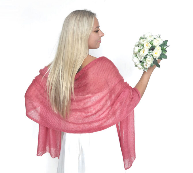 Mohair and silk shoulder shawl coral, wedding wrap, bridal shawl, bridal cover up, bridesmaid shawl, WP10