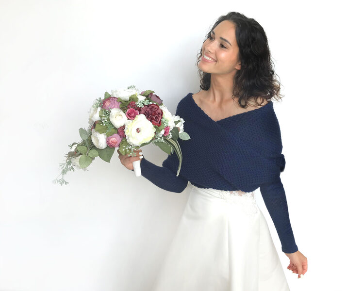 Dark blue wedding sweater, bridal jacket, cover up, knitted shrug, WB14