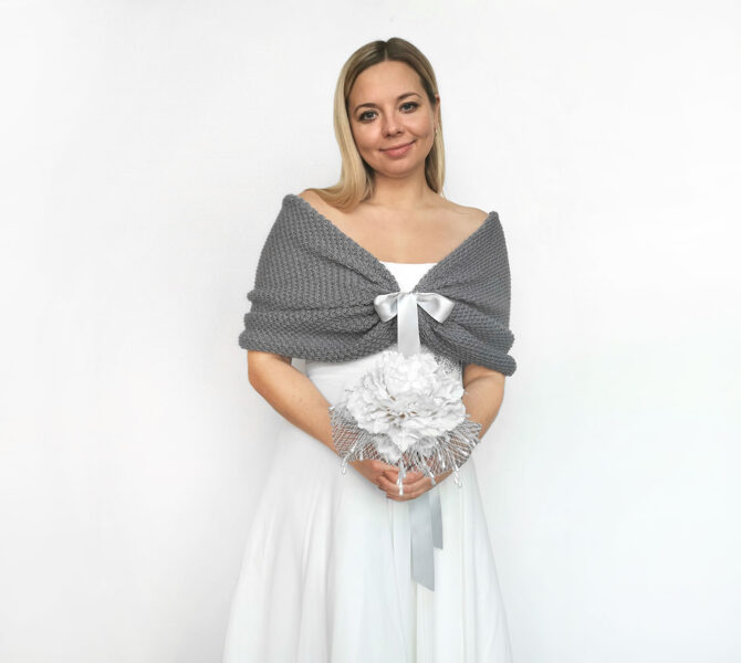 Dark gray bridal stole, wedding wrap, bridal cover up, wedding bolero, knitted capelet, plus size too, WG9