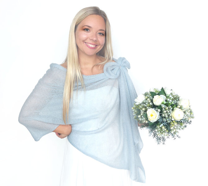 Mohair and silk shoulder shawl light blue-gray, wedding wrap, bridal shawl, bridal cover up, bridesmaid shawls, WB7