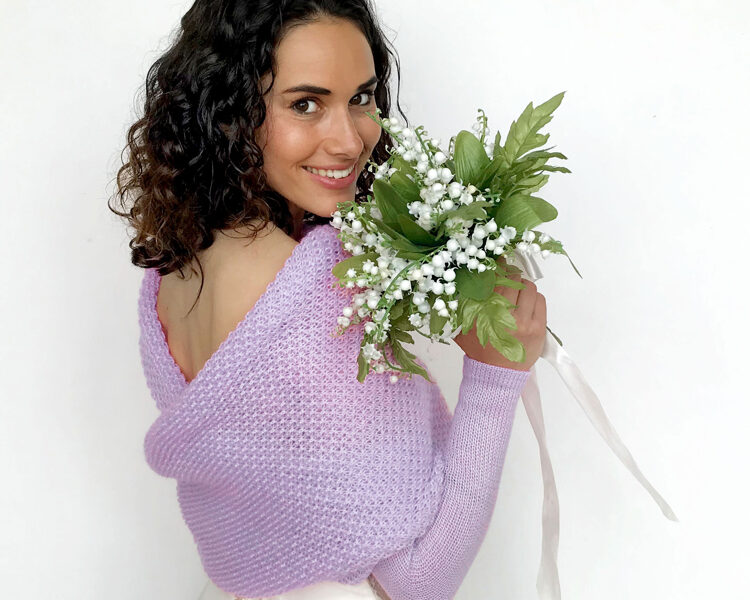Lavender bridal sweater merino wool, wedding jacket, wedding wrap, cover up, knited scarf with arms, ML1