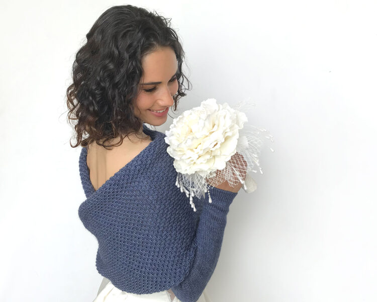 Jeans color wedding sweater, bridal jacket, cover up, knitted shrug, WB17
