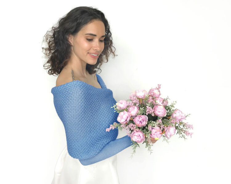 Blue bridal sweater merino wool, wedding jacket, bridal bolero, wedding wrap, shrug, knitted scarf with arms, MB2